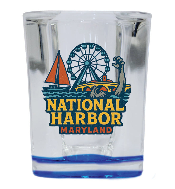 National Harbor Maryland Vintage Design Souvenir 2 Ounce Shot Glass Square Blue Base