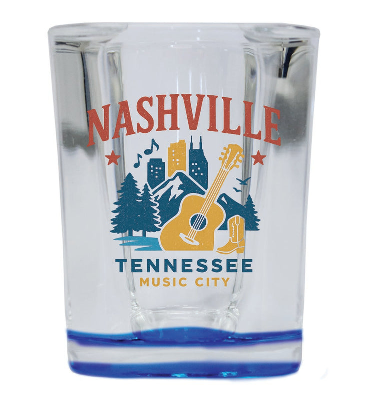 Nashville Tennessee Vintage Design Souvenir 2 Ounce Shot Glass Square Blue Base