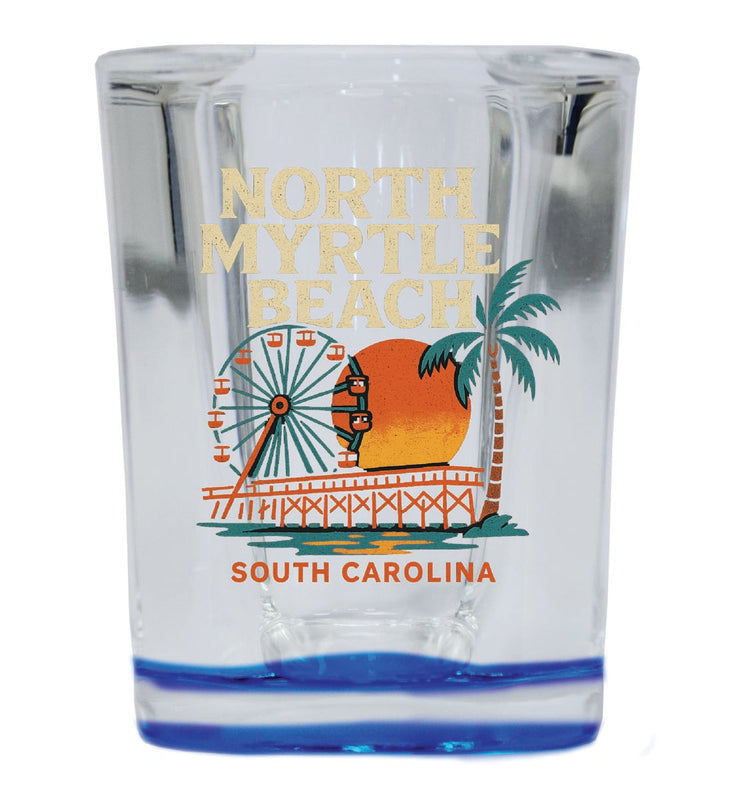 North Myrtle Beach South Carolina Vintage Design Souvenir 2 Ounce Shot Glass Square Blue Base
