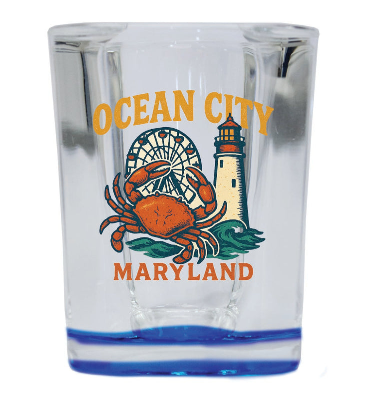 Ocean City Maryland Vintage Design Souvenir 2 Ounce Shot Glass Square Blue Base