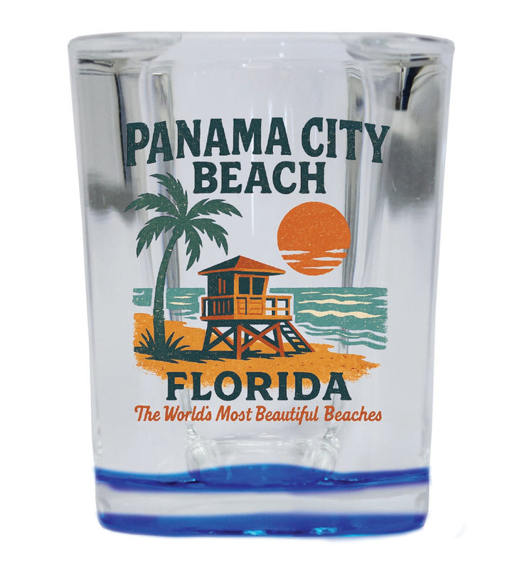 Panama City Beach Florida Vintage Design Souvenir 2 Ounce Shot Glass Square Blue Base