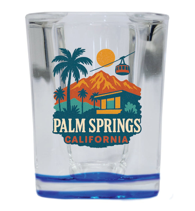Palm Springs California Vintage Design Souvenir 2 Ounce Shot Glass Square Blue Base