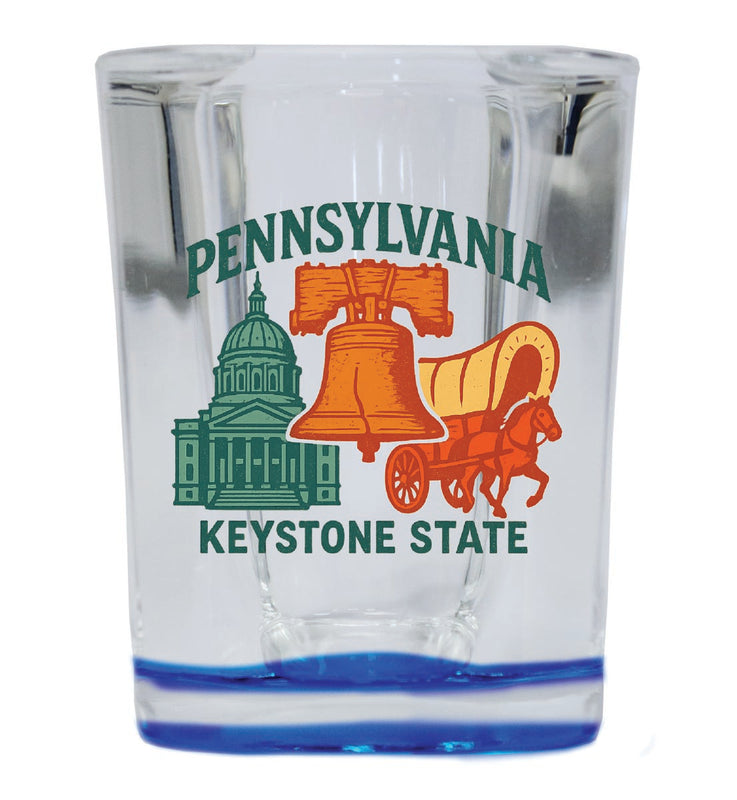 Pennsylvania Vintage Design Souvenir 2 Ounce Shot Glass Square Blue Base
