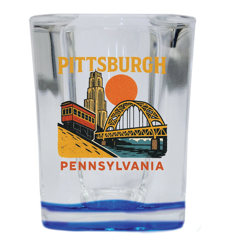 Pittsburgh Pennsylvania Vintage Design Souvenir 2 Ounce Shot Glass Square Blue Base