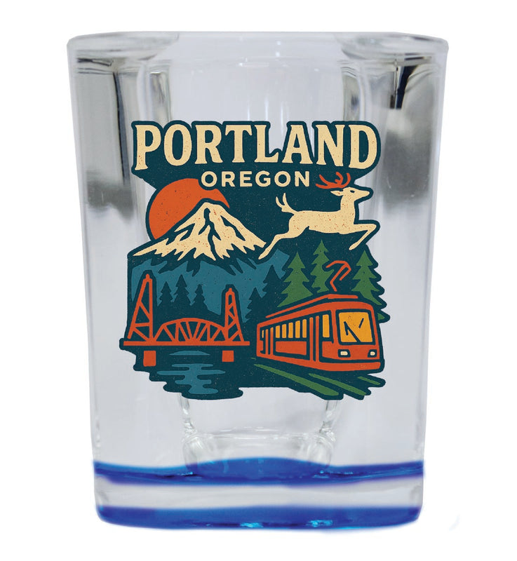 Portland Oregon Vintage Design Souvenir 2 Ounce Shot Glass Square Blue Base