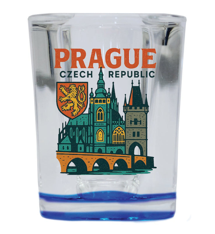 Prague Czech Republic Vintage Design Souvenir 2 Ounce Shot Glass Square Blue Base