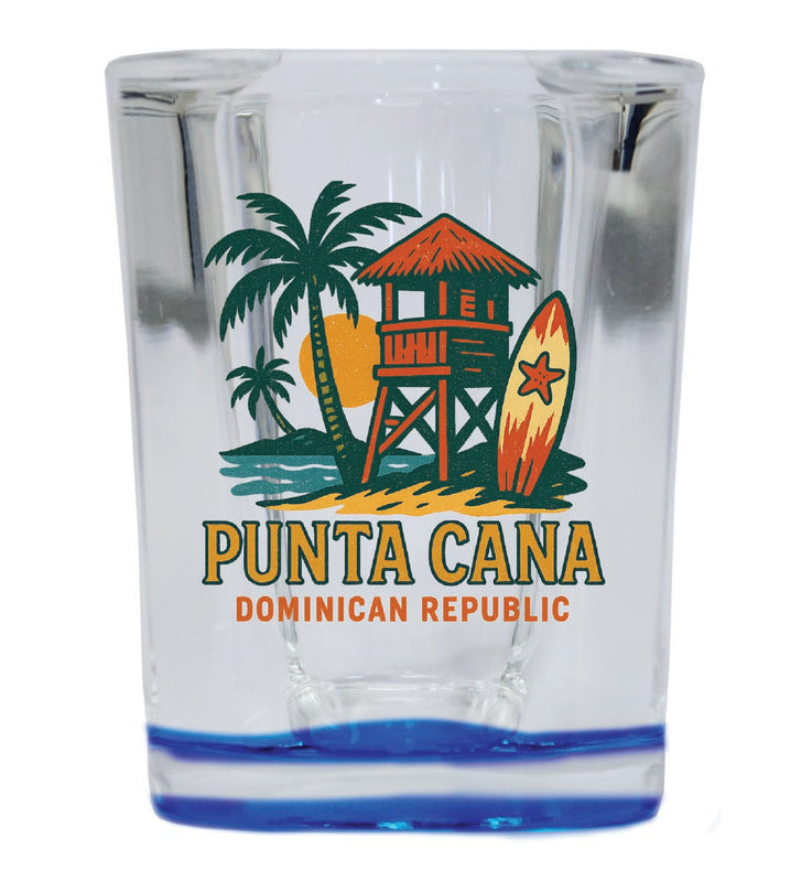 Punta Cana Dominican Republic Vintage Design Souvenir 2 Ounce Shot Glass Square Blue Base