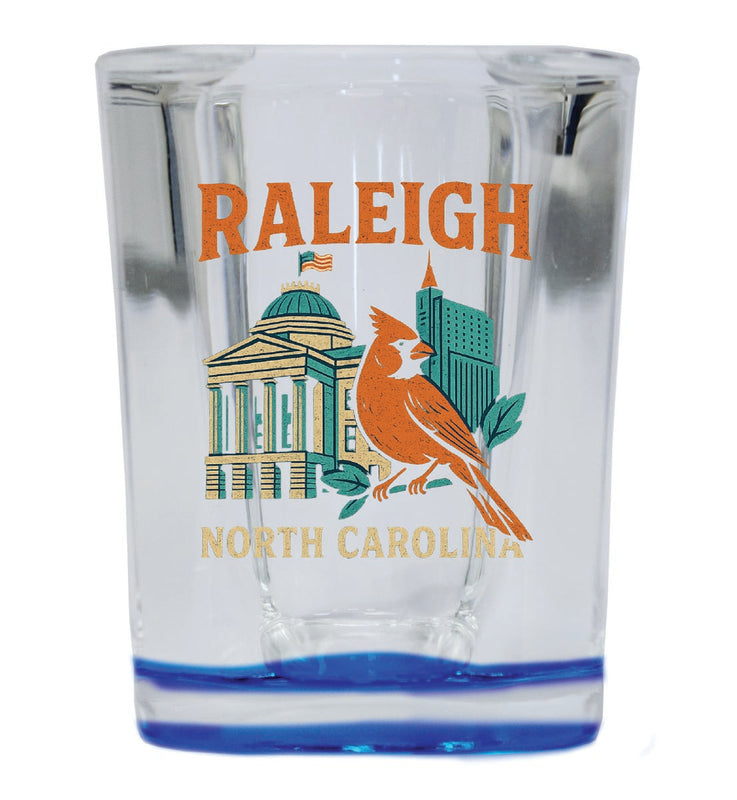 Raleigh North Carolina Vintage Design Souvenir 2 Ounce Shot Glass Square Blue Base