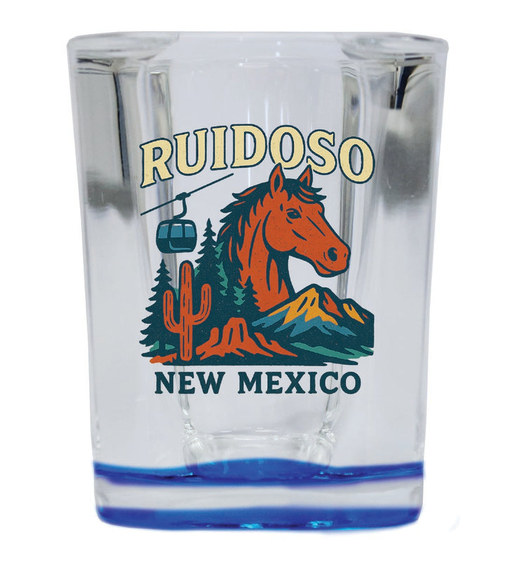Ruidoso New Mexico Vintage Design Souvenir 2 Ounce Shot Glass Square Blue Base