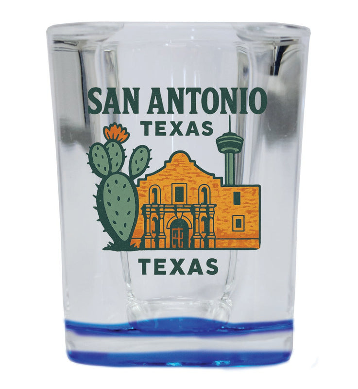 San Antonio Texas Vintage Design Souvenir 2 Ounce Shot Glass Square Blue Base