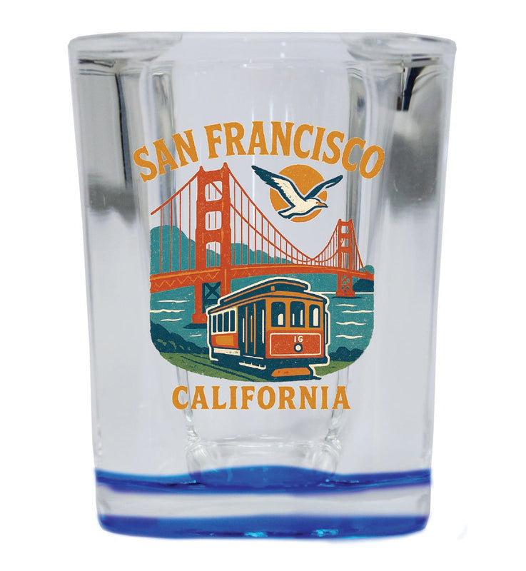 San Francisco California Vintage Design Souvenir 2 Ounce Shot Glass Square Blue Base