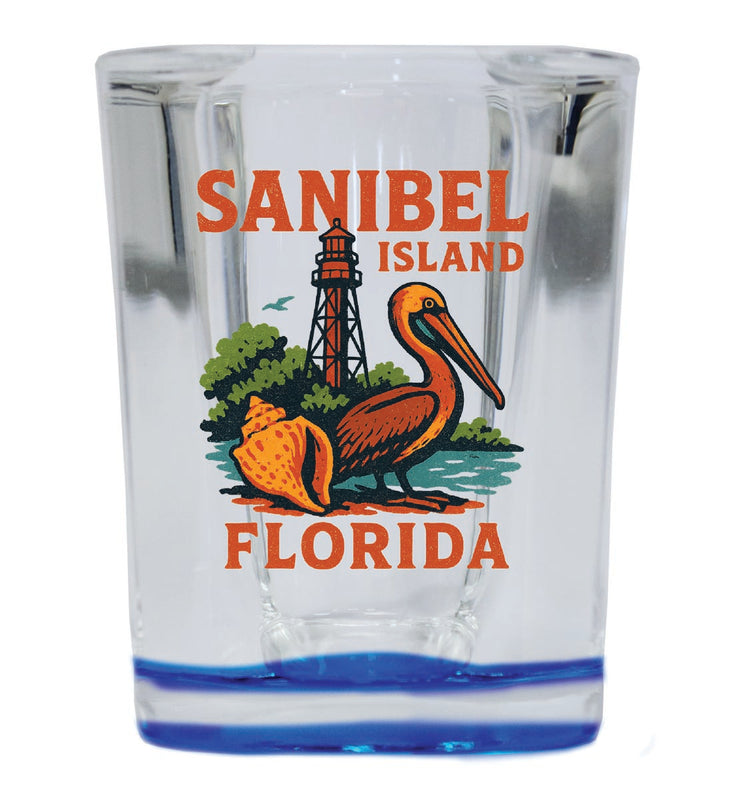 Sanibel Island Florida Vintage Design Souvenir 2 Ounce Shot Glass Square Blue Base