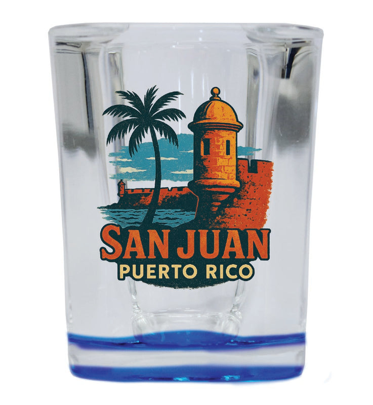 San Juan Puerto Rico Vintage Design Souvenir 2 Ounce Shot Glass Square Blue Base
