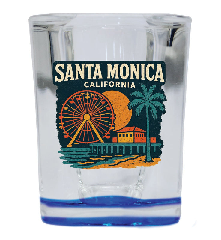 Santa Monica California Vintage Design Souvenir 2 Ounce Shot Glass Square Blue Base