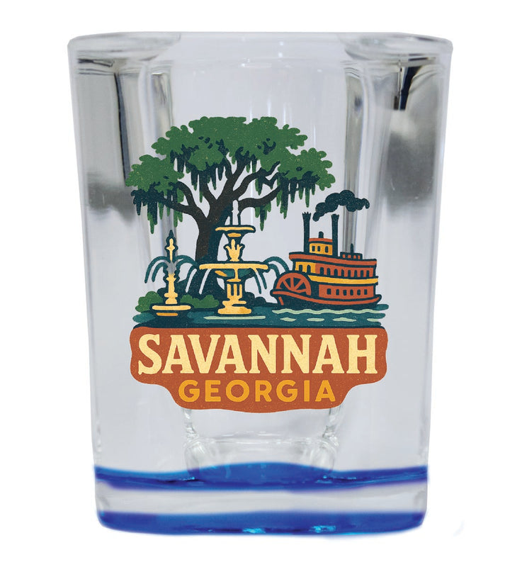 Savannah Georgia Vintage Design Souvenir 2 Ounce Shot Glass Square Blue Base