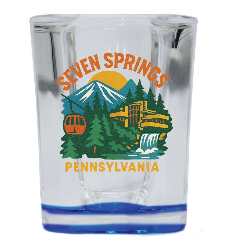 Seven Springs Pennsylvania Vintage Design Souvenir 2 Ounce Shot Glass Square Blue Base