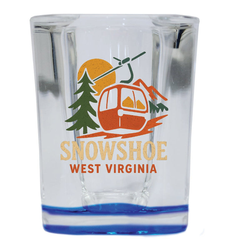 Snowshoe West Virginia Vintage Design Souvenir 2 Ounce Shot Glass Square Blue Base