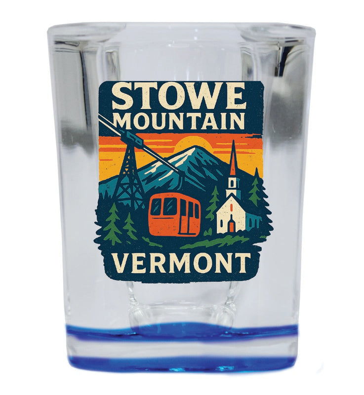 Stowe Mountain Vermont Vintage Design Souvenir 2 Ounce Shot Glass Square Blue Base