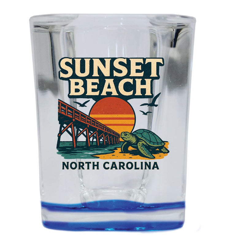 Sunset Beach North Carolina Vintage Design Souvenir 2 Ounce Shot Glass Square Blue Base