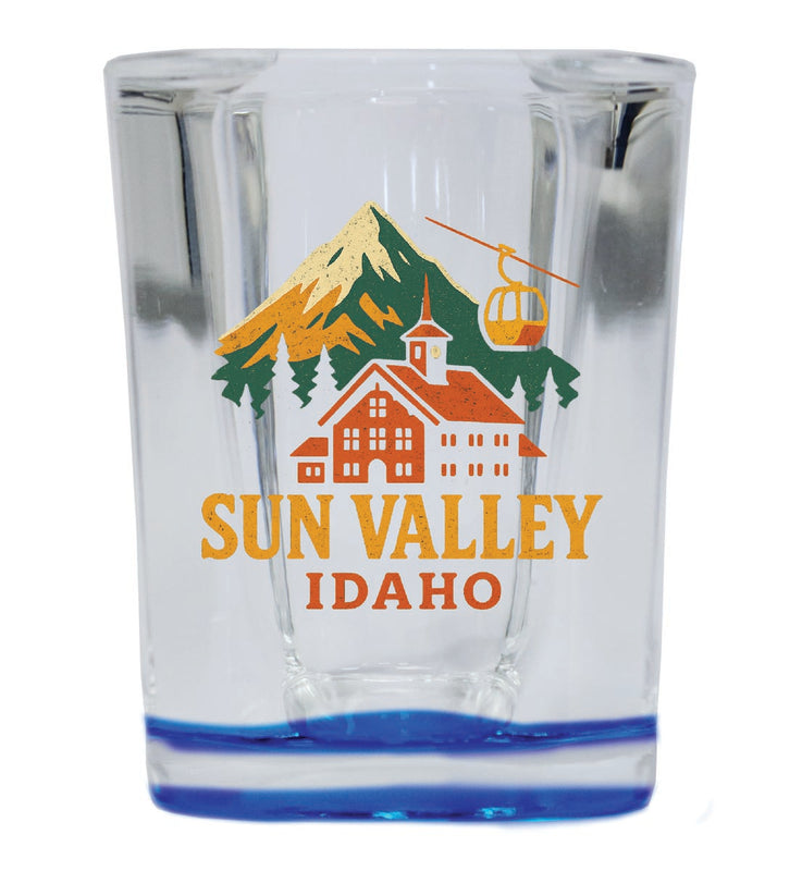 Sun Valley Idaho Vintage Design Souvenir 2 Ounce Shot Glass Square Blue Base