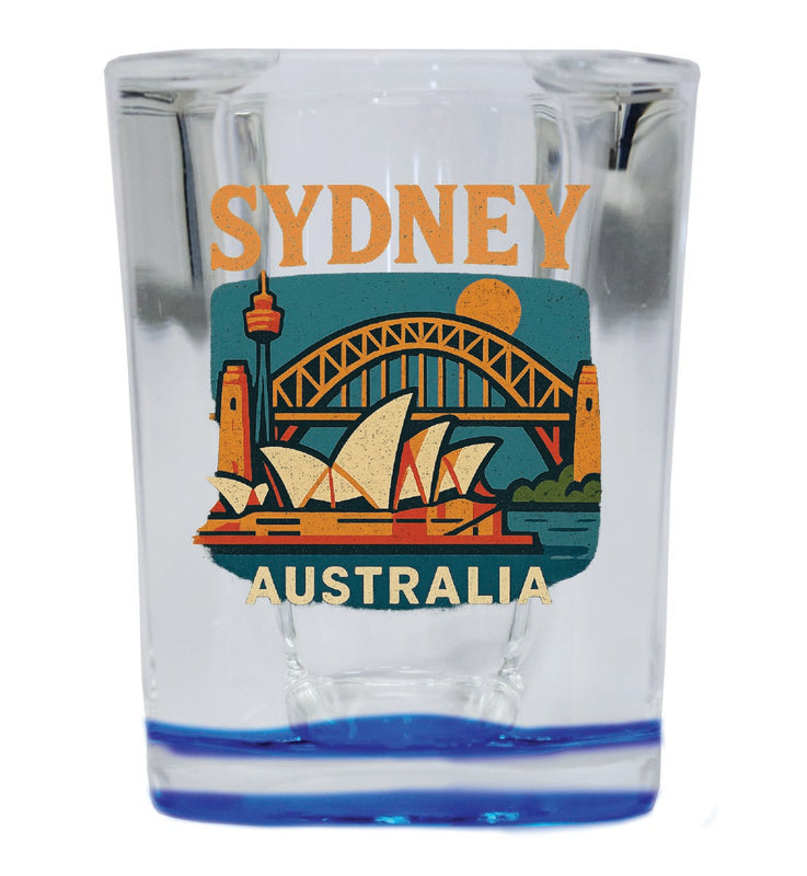 Sydney Australia Vintage Design Souvenir 2 Ounce Shot Glass Square Blue Base