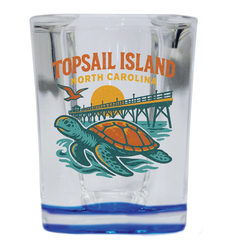 Topsail Island North Carolina Vintage Design Souvenir 2 Ounce Shot Glass Square Blue Base