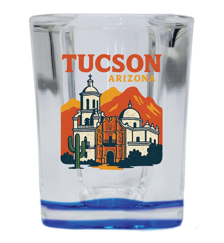 Tucson Arizona Vintage Design Souvenir 2 Ounce Shot Glass Square Blue Base