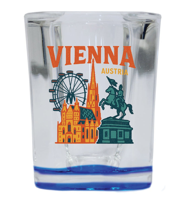 Vienna Austria Vintage Design Souvenir 2 Ounce Shot Glass Square Blue Base