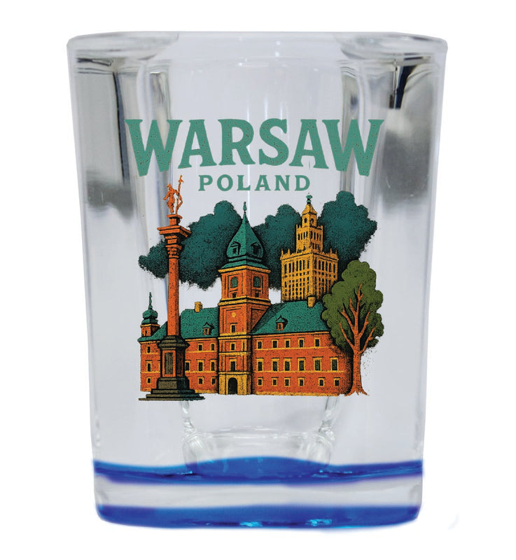 Warsaw Poland Vintage Design Souvenir 2 Ounce Shot Glass Square Blue Base
