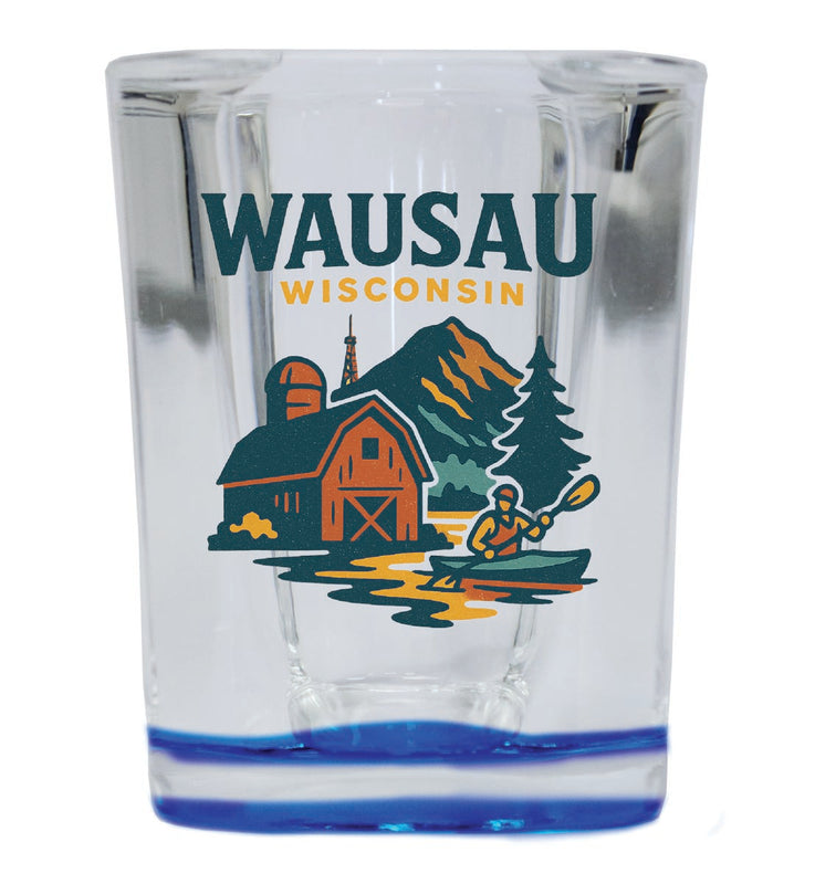 Wausau Wisconsin Vintage Design Souvenir 2 Ounce Shot Glass Square Blue Base