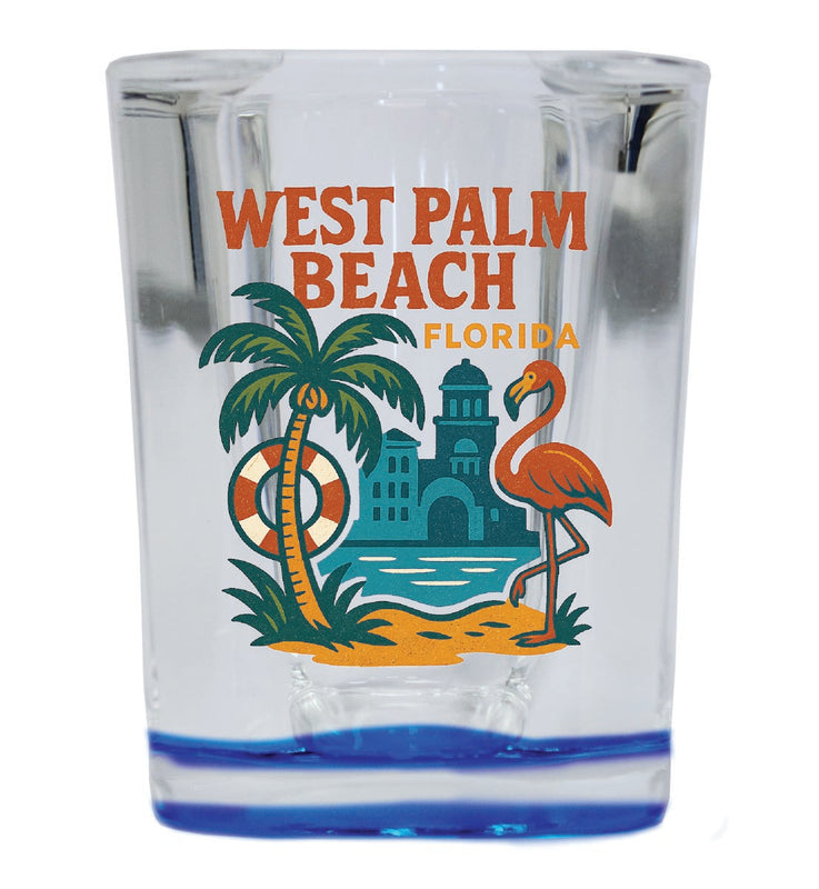 West Palm Beach Florida Vintage Design Souvenir 2 Ounce Shot Glass Square Blue Base