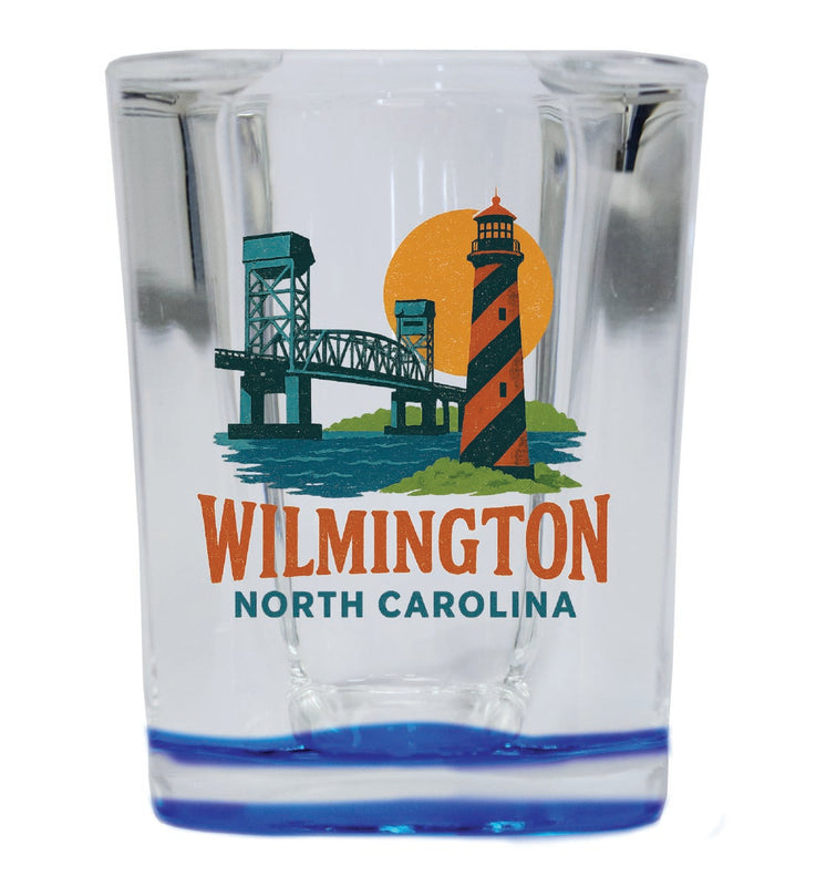 Wilmington North Carolina Vintage Design Souvenir 2 Ounce Shot Glass Square Blue Base