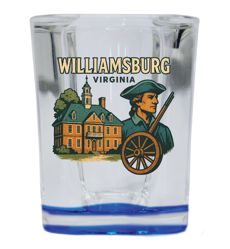Williamsburg Virginia Vintage Design Souvenir 2 Ounce Shot Glass Square Blue Base