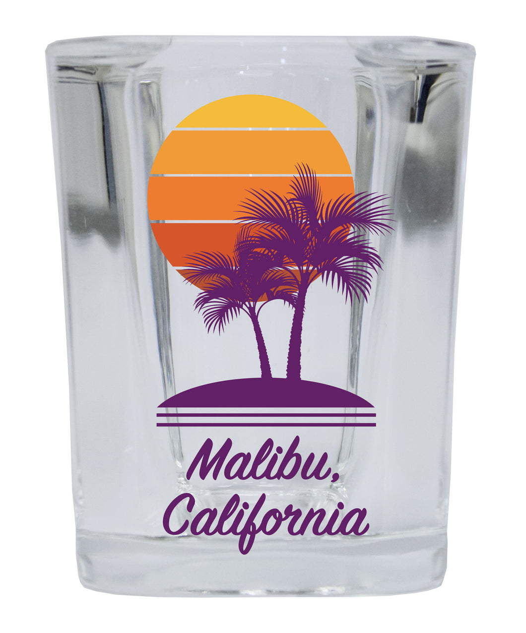 Malibu California Souvenir 2 Ounce Shot Glass Square 12-Pack Palm Design