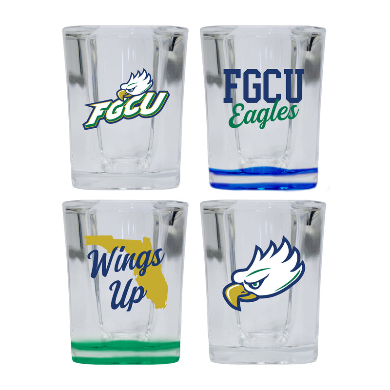 Florida Gulf Coast Eagles Set of 4 Shot Glasses with School Design, Officially Licensed Glassware 