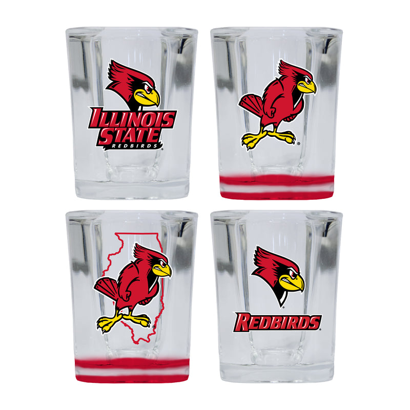Illinois State Redbirds Set of 4 Shot Glasses with School Design, Officially Licensed Glassware 