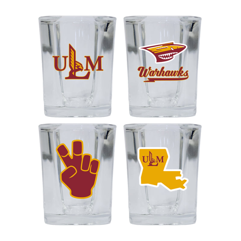 University of Louisiana Monroe Set of 4 Shot Glasses with School Design, Officially Licensed Glassware 