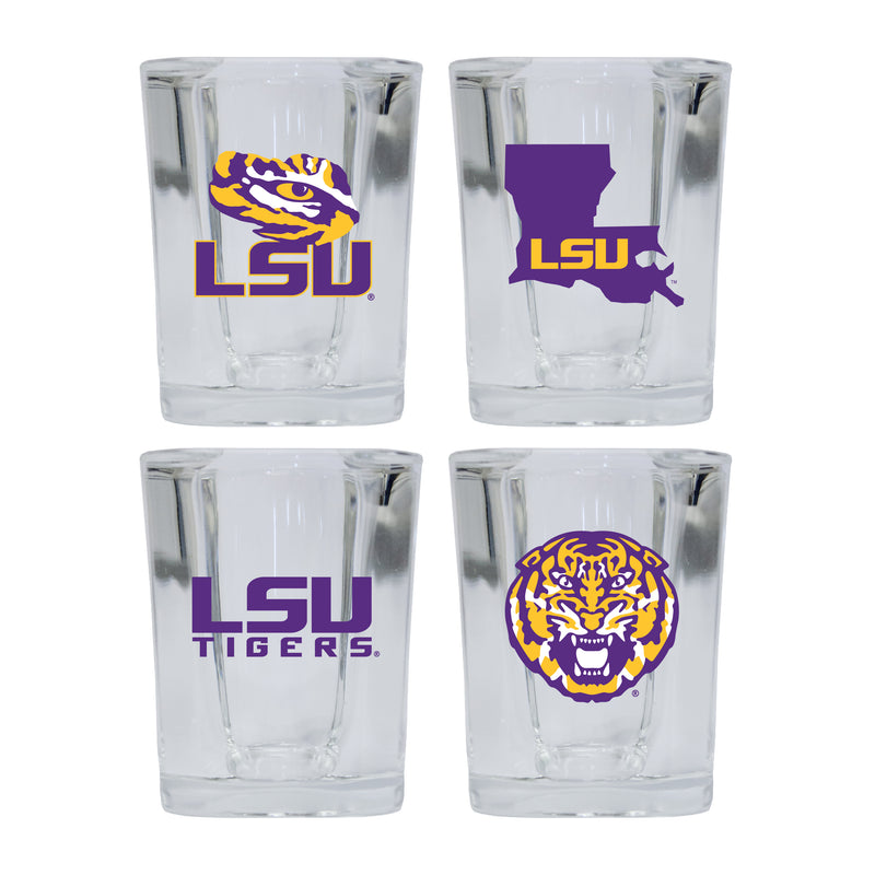 LSU Tigers Set of 4 Shot Glasses with School Design, Officially Licensed Glassware 