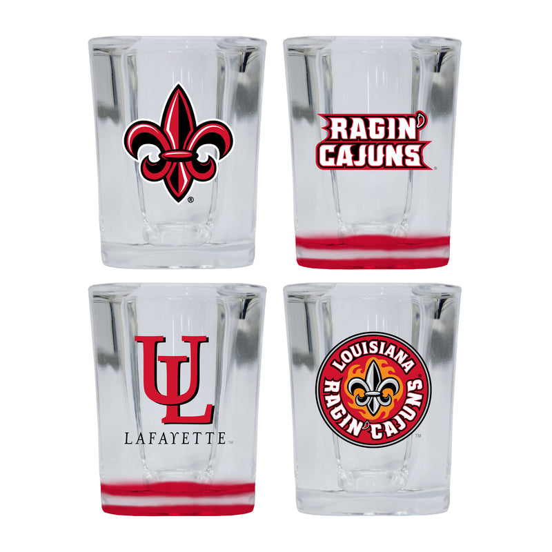 Louisiana at Lafayette Ragin' Cajuns Set of 4 Shot Glasses with School Design, Officially Licensed Glassware 