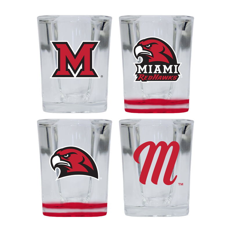 Miami University of Ohio Set of 4 Shot Glasses with School Design, Officially Licensed Glassware 