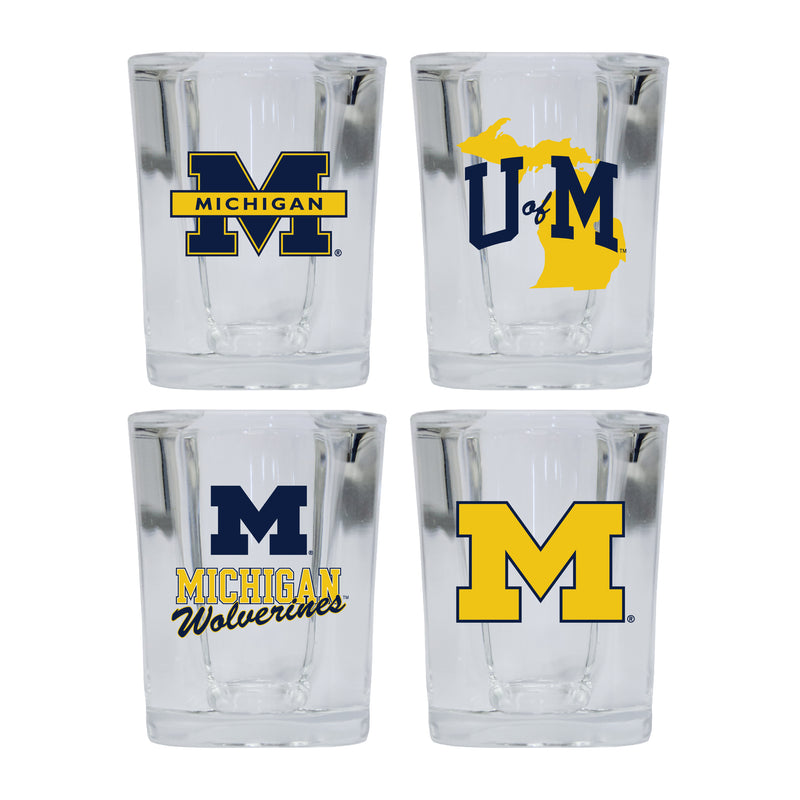 Michigan Wolverines Set of 4 Shot Glasses with School Design, Officially Licensed Glassware 