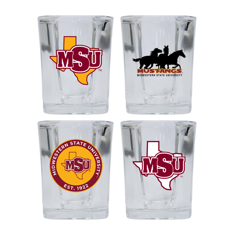 Midwestern State University Mustangs Set of 4 Shot Glasses with School Design, Officially Licensed Glassware 