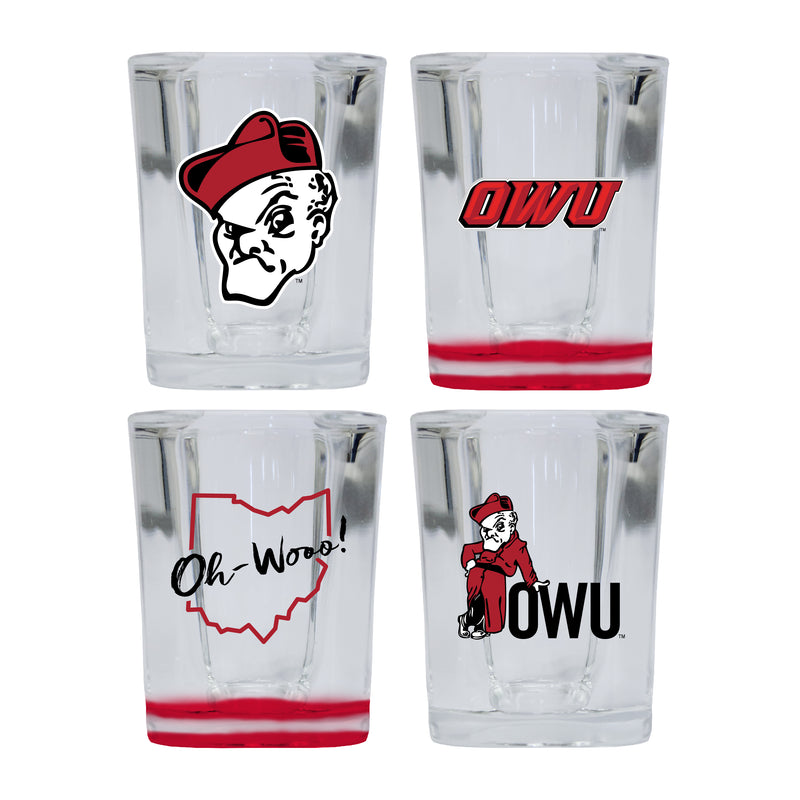 Ohio Wesleyan University Set of 4 Shot Glasses with School Design, Officially Licensed Glassware 