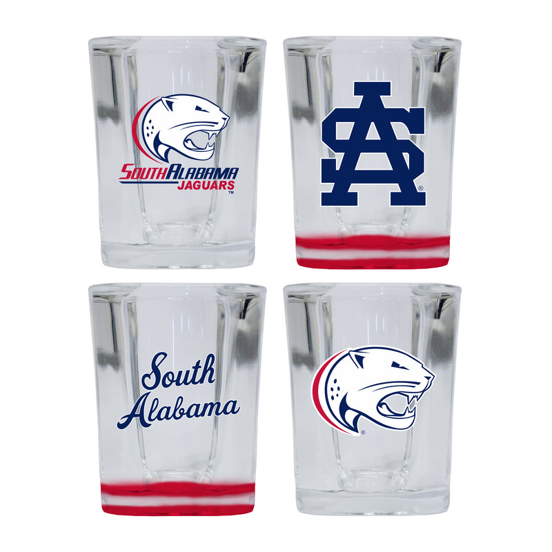University of South Alabama Set of 4 Shot Glasses with School Design, Officially Licensed Glassware 