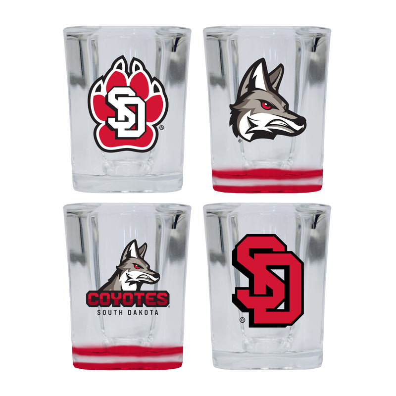 South Dakota Coyotes Set of 4 Shot Glasses with School Design, Officially Licensed Glassware 
