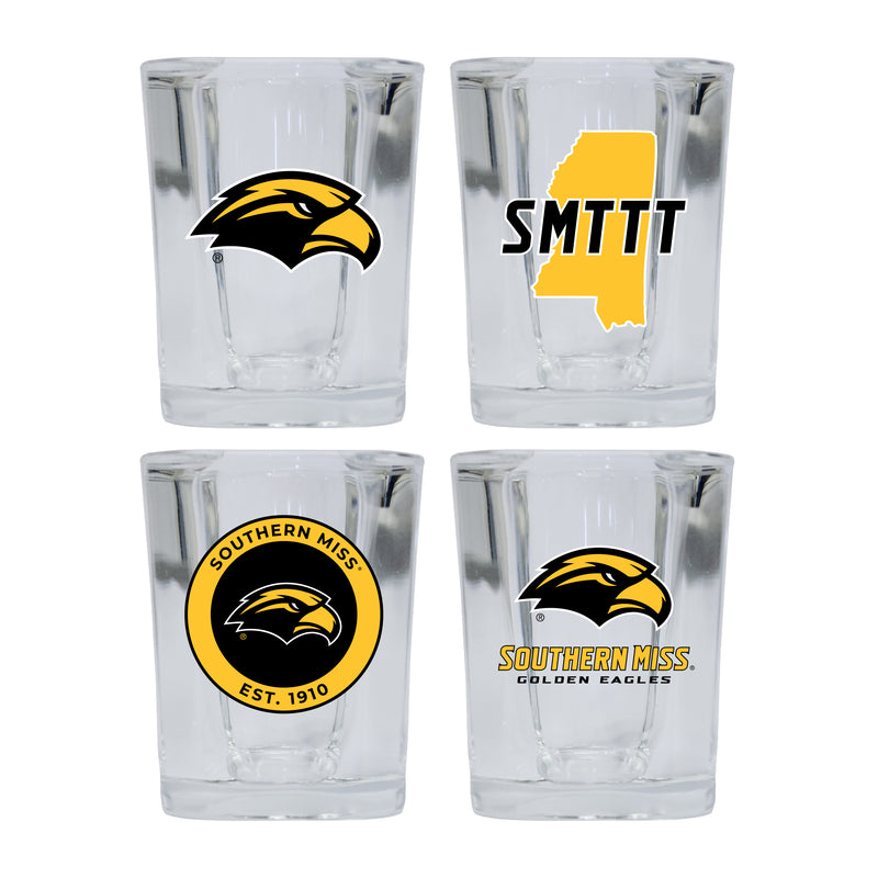 Southern Mississippi Golden Eagles Set of 4 Shot Glasses with School Design, Officially Licensed Glassware 