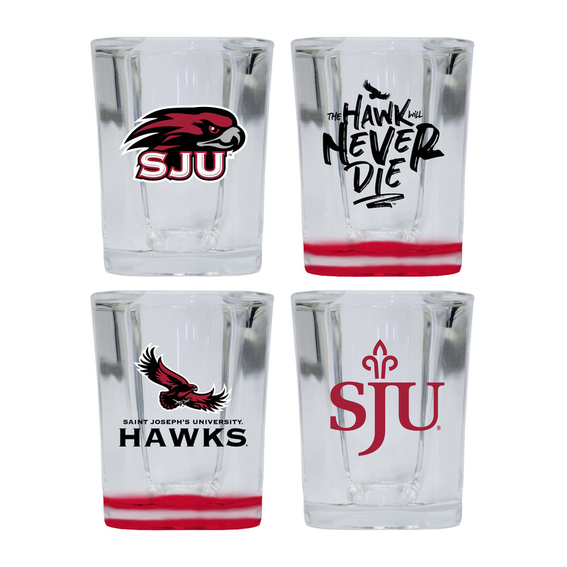 Saint Joseph's University Hawks Set of 4 Shot Glasses with School Design, Officially Licensed Glassware 