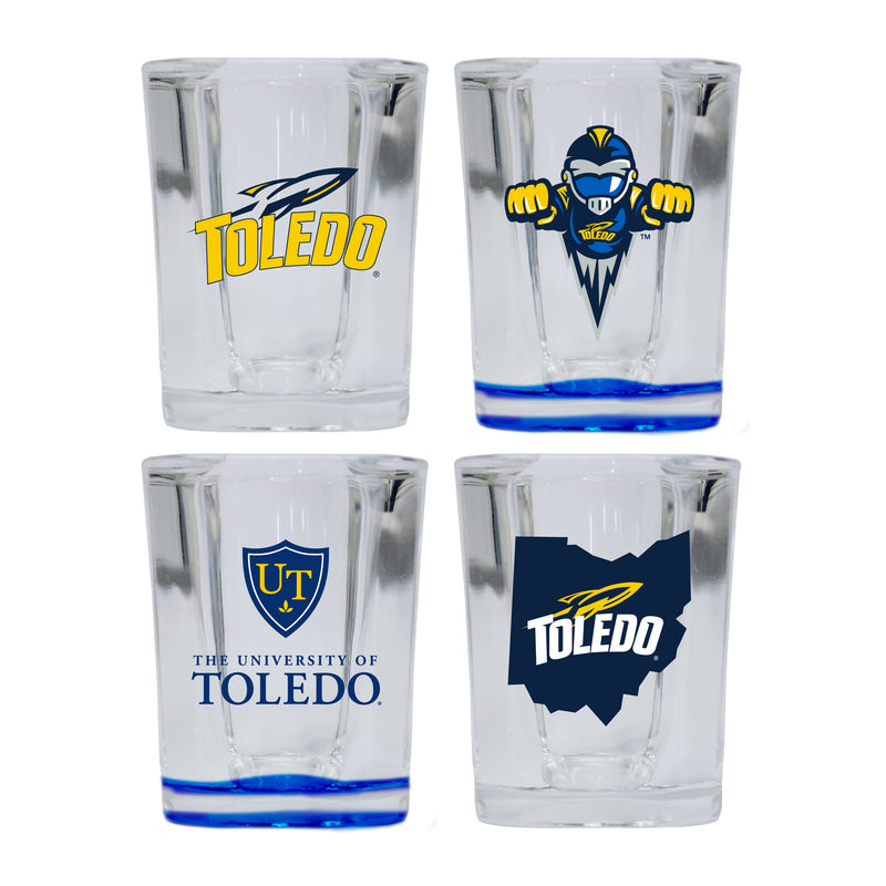 Toledo Rockets Set of 4 Shot Glasses with School Design, Officially Licensed Glassware 