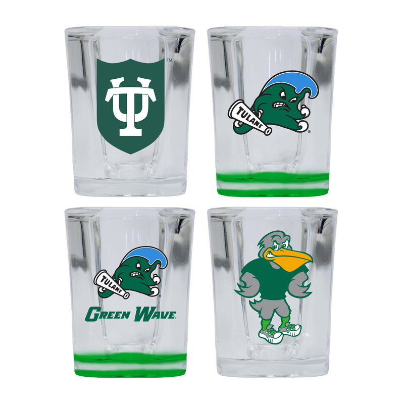 Tulane University Green Wave Set of 4 Shot Glasses with School Design, Officially Licensed Glassware 