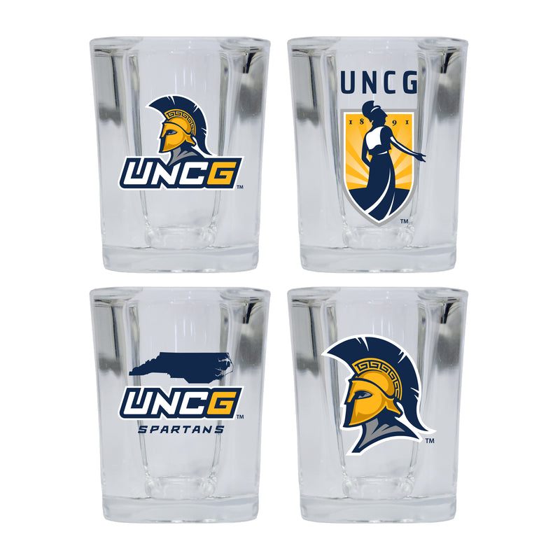 North Carolina Greensboro Spartans Set of 4 Shot Glasses with School Design, Officially Licensed Glassware 